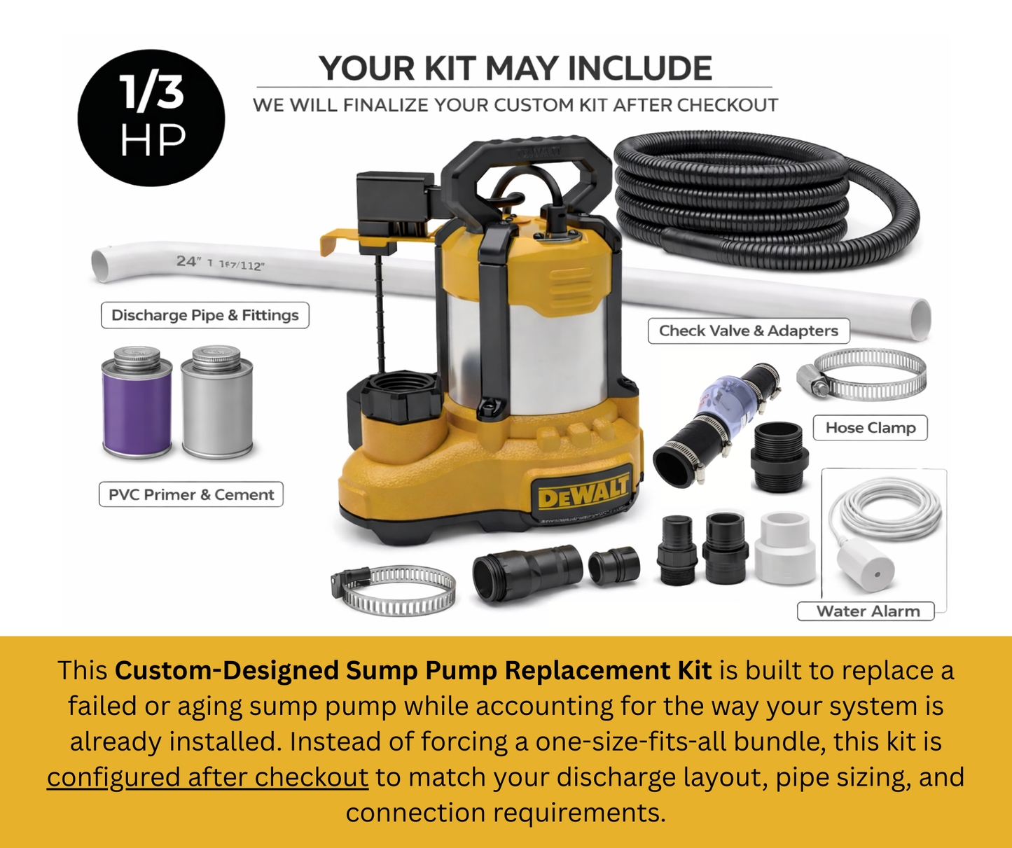 1/3 Sump Pump Replacement Kit – Standard 1.5″ Discharge